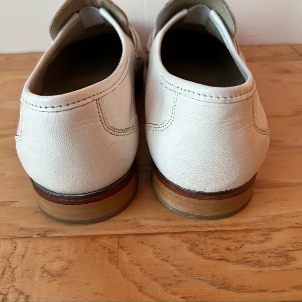 Stafford White Leather Loafer 11 EEE Slip On Shoe